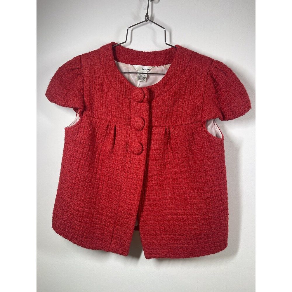 WDNY Women’s Vintage Red Cropped Cap Sleeve Jacket Cotton Textured Tweed Size 4